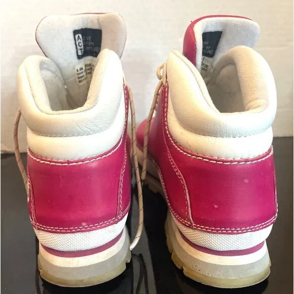TIMBERLAND PINK &amp; WHITE 6” LEATHER BOOTS, SIZE 9.5 Medium Women’s