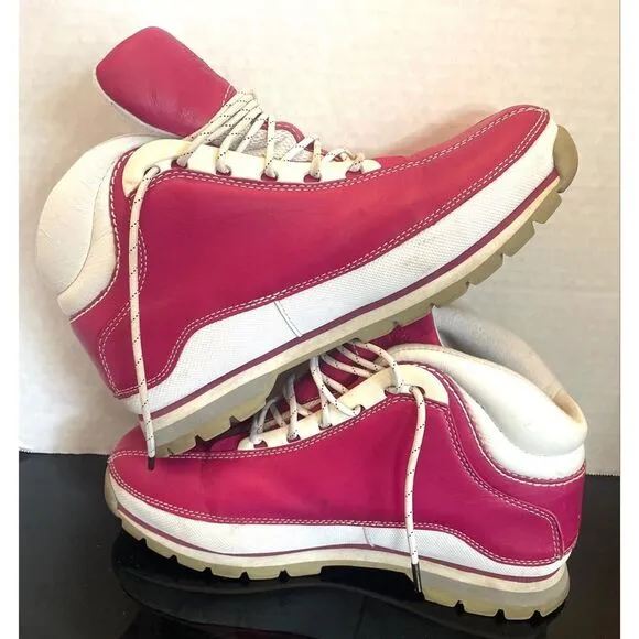 TIMBERLAND PINK &amp; WHITE 6” LEATHER BOOTS, SIZE 9.5 Medium Women’s