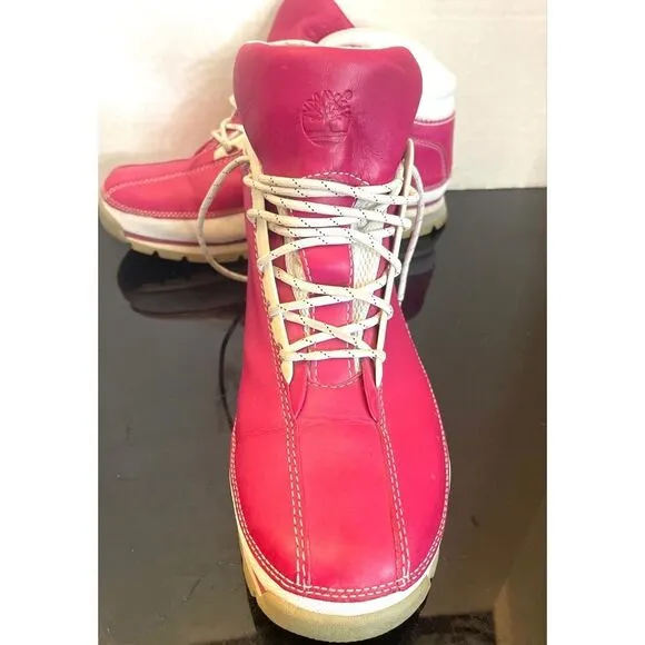 TIMBERLAND PINK &amp; WHITE 6” LEATHER BOOTS, SIZE 9.5 Medium Women’s