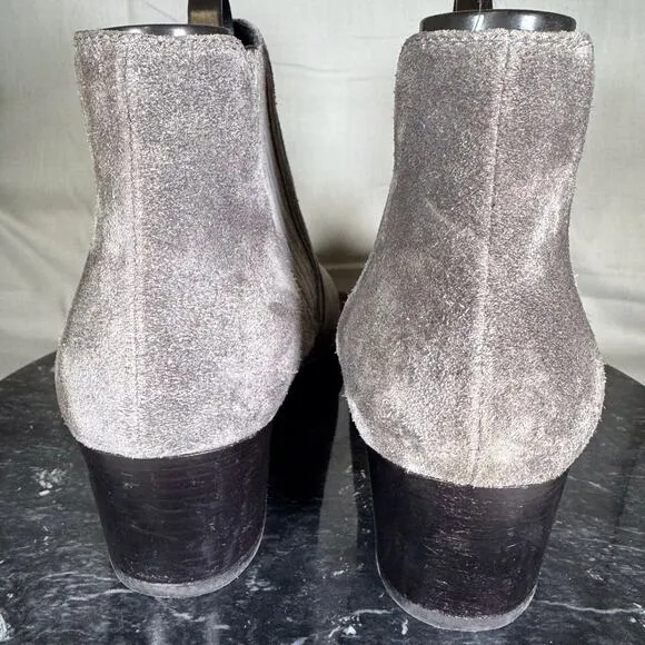 Tod’s Ankle Boots Block Heel Gray Suede Leather Size 37.5 / 7.5 US