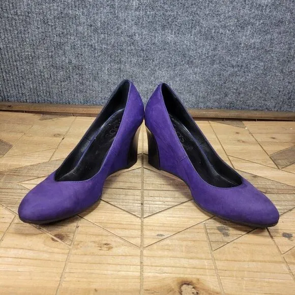 TODS Women's Size 6 EU 36 Royal Purple Suede Wedge Heels Fashion Shoes
