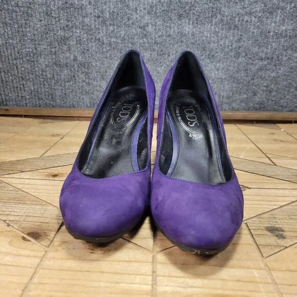 TODS Women's Size 6 EU 36 Royal Purple Suede Wedge Heels Fashion Shoes