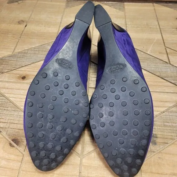 TODS Women's Size 6 EU 36 Royal Purple Suede Wedge Heels Fashion Shoes