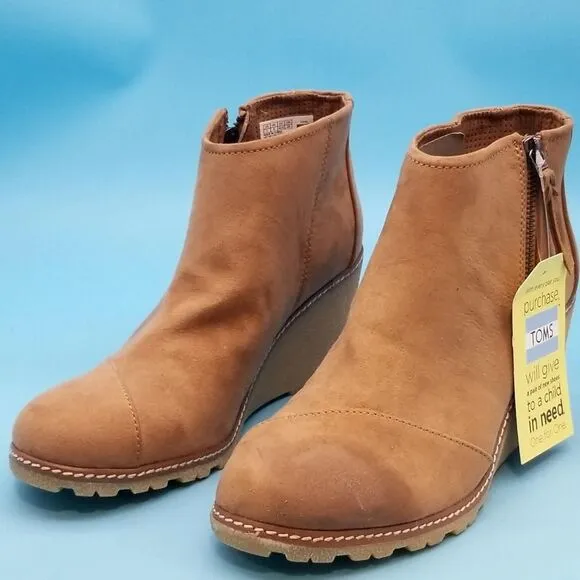 Toms Avery Brown Side Zip Wedge Boots - Size 11 - NWT
