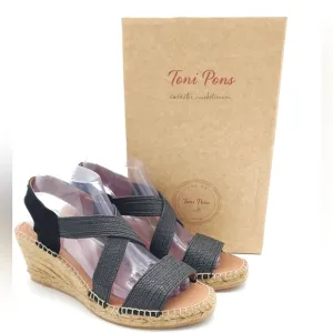 TONI PONS Women's Irina Wedge Open Toe Heel Espadrille Sandal Elastic Size 40