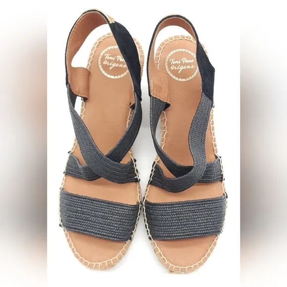 TONI PONS Women's Irina Wedge Open Toe Heel Espadrille Sandal Elastic Size 40