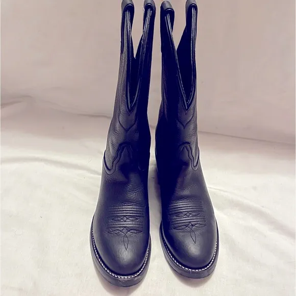 Tony Lama black leather cowboy boots