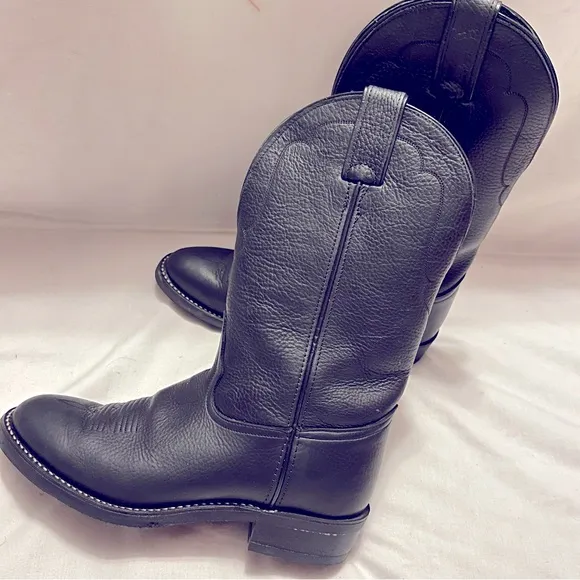 Tony Lama black leather cowboy boots