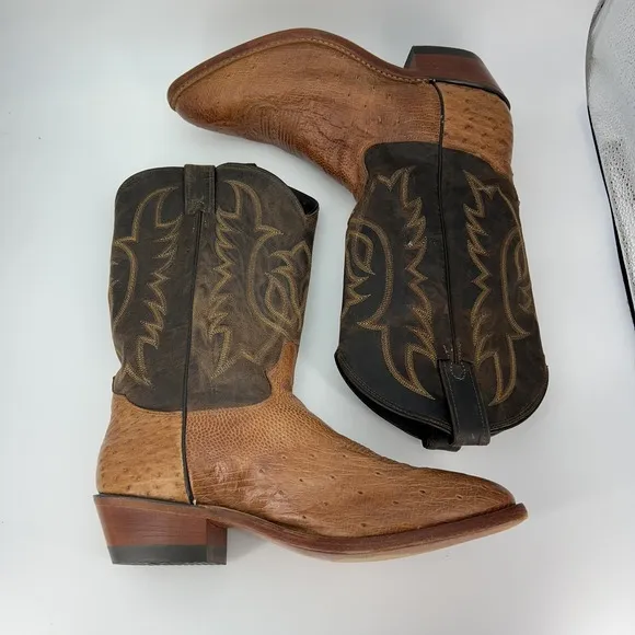 Tony Lama Boots Mens Size 10.5 Narrow Ostrich Western Brown Cowboy USA Leather