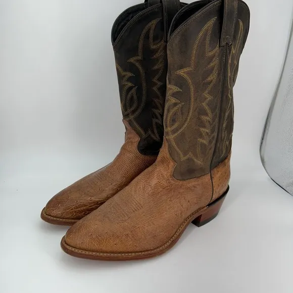 Tony Lama Boots Mens Size 10.5 Narrow Ostrich Western Brown Cowboy USA Leather