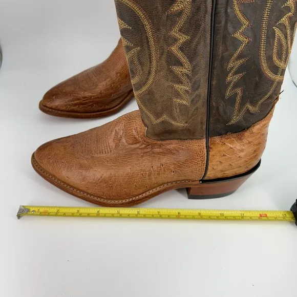 Tony Lama Boots Mens Size 10.5 Narrow Ostrich Western Brown Cowboy USA Leather