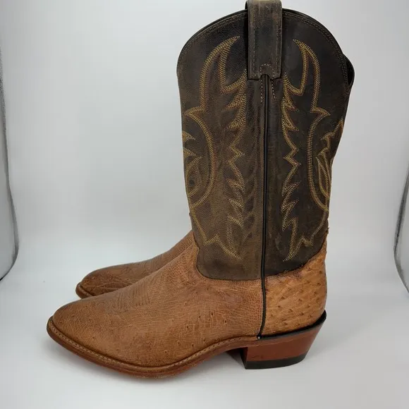 Tony Lama Boots Mens Size 10.5 Narrow Ostrich Western Brown Cowboy USA Leather