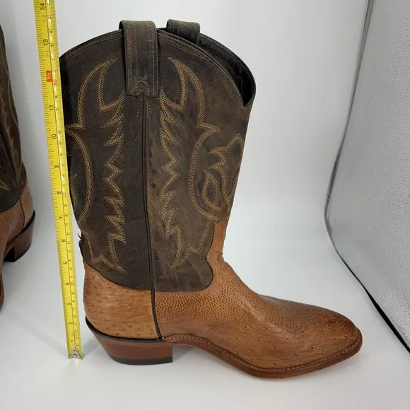 Tony Lama Boots Mens Size 10.5 Narrow Ostrich Western Brown Cowboy USA Leather