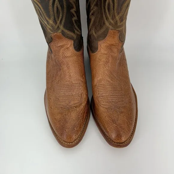 Tony Lama Boots Mens Size 10.5 Narrow Ostrich Western Brown Cowboy USA Leather