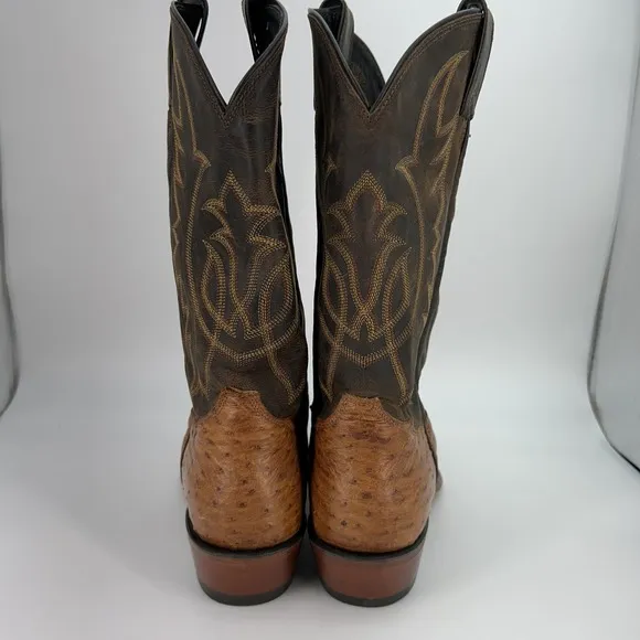 Tony Lama Boots Mens Size 10.5 Narrow Ostrich Western Brown Cowboy USA Leather
