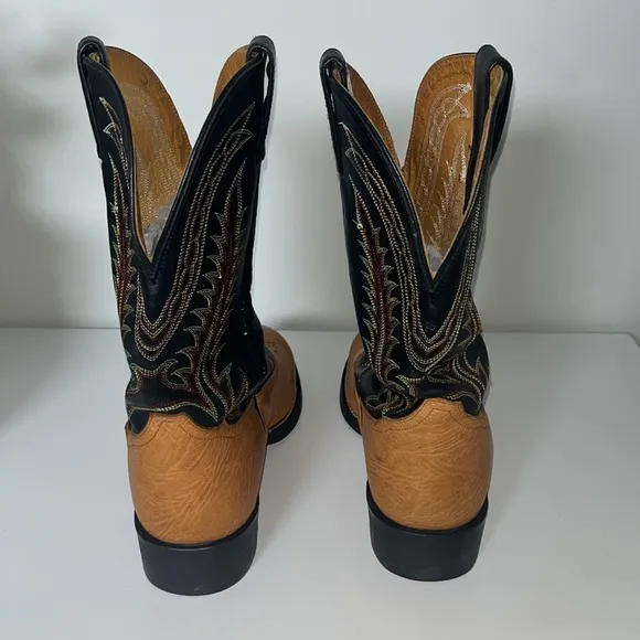 Tony Lama Brown/Black Leather Western Cowboy Boots Size‎ 9.5 EE (Triple Wide)