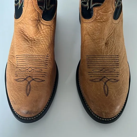 Tony Lama Brown/Black Leather Western Cowboy Boots Size‎ 9.5 EE (Triple Wide)