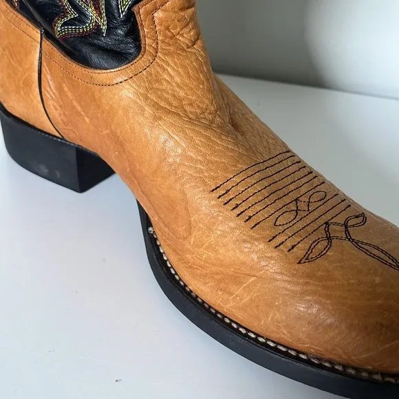 Tony Lama Brown/Black Leather Western Cowboy Boots Size‎ 9.5 EE (Triple Wide)