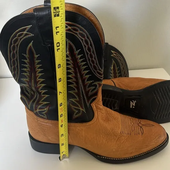 Tony Lama Brown/Black Leather Western Cowboy Boots Size‎ 9.5 EE (Triple Wide)