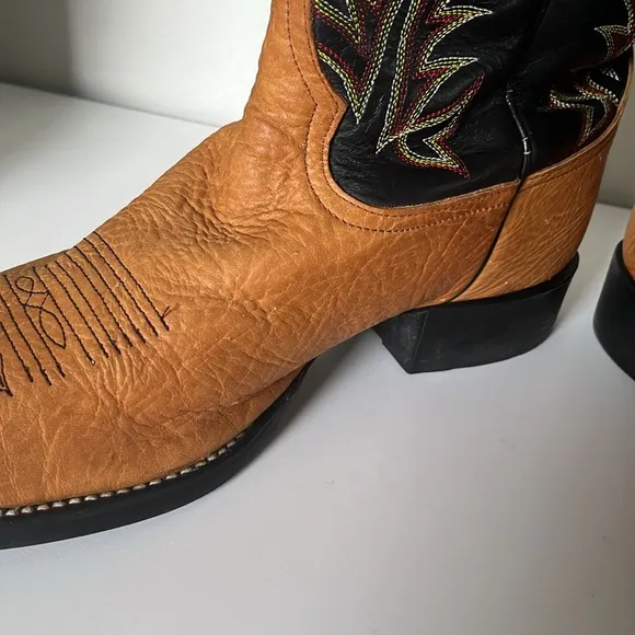 Tony Lama Brown/Black Leather Western Cowboy Boots Size‎ 9.5 EE (Triple Wide)