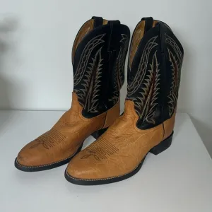 Tony Lama Brown/Black Leather Western Cowboy Boots Size‎ 9.5 EE (Triple Wide)
