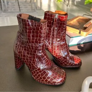 TOPSHOP Snakeskin Women’s Ankle Boots Color Brown Patent Leather Size 37