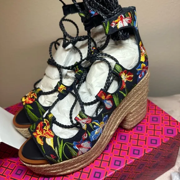 Tory Burch Black and Blue Espadrilles