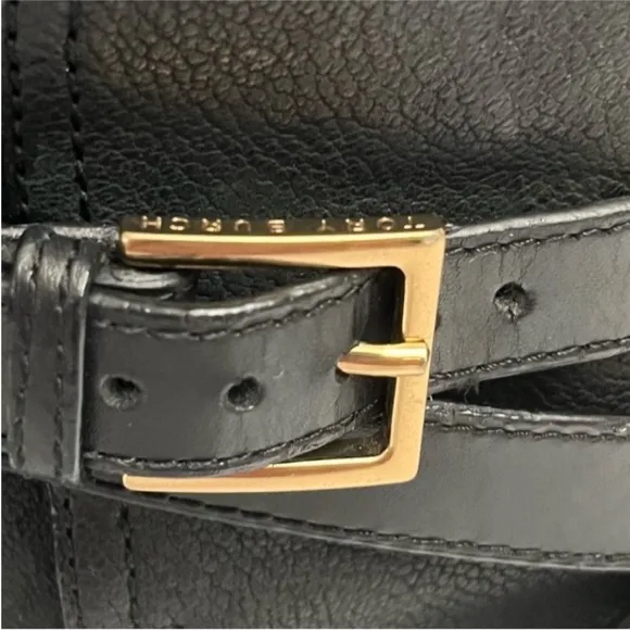 Tory Burch Black Chunky Heel Gold BucklesHastings Cross Straps Ankle Boots 9