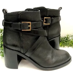 Tory Burch Black Chunky Heel Gold BucklesHastings Cross Straps Ankle Boots 9