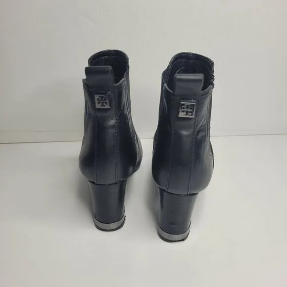 Tory Burch black leach pull on Chelsea ankle boots size 6 flirty fall casual