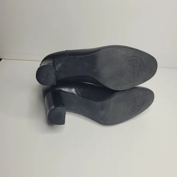 Tory Burch black leach pull on Chelsea ankle boots size 6 flirty fall casual