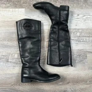 Tory Burch Black Leather Riding Boots Logo Knee High Size 6