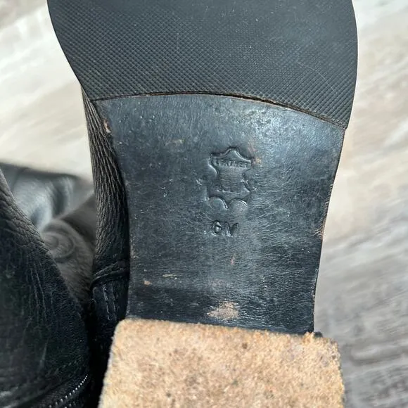 Tory Burch Black Leather Riding Boots Logo Knee High Size 6