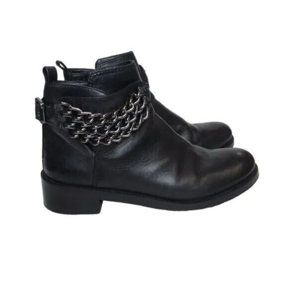 Tory Burch Bloomfield Chain Leather Ankle Bootie Black Leather Size 8.5 Moto