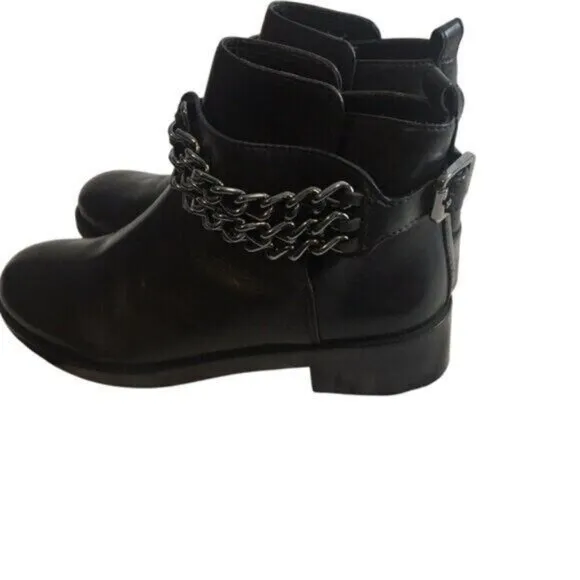 Tory Burch Bloomfield Chain Leather Ankle Bootie Black Leather Size 8.5 Moto