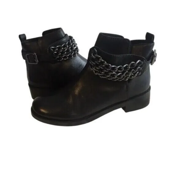 Tory Burch Bloomfield Chain Leather Ankle Bootie Black Leather Size 8.5 Moto