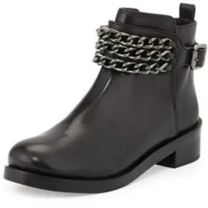 Tory Burch Bloomfield Chain Leather Ankle Bootie Black Leather Size 8.5 Moto