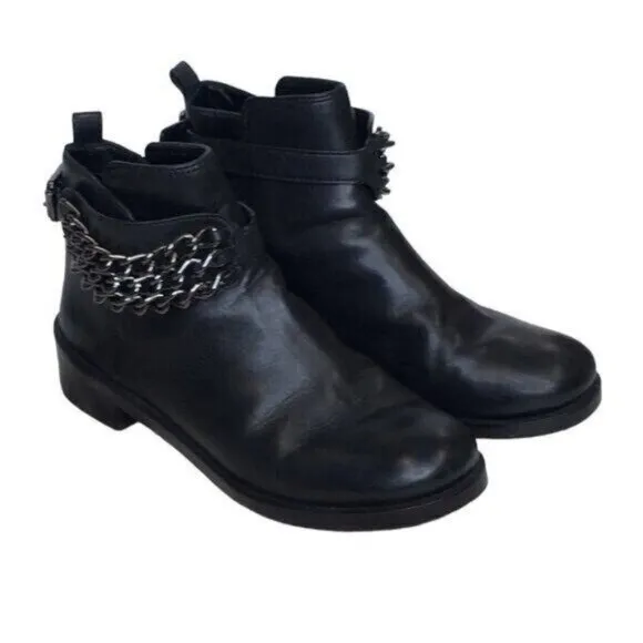 Tory Burch Bloomfield Chain Leather Ankle Bootie Black Leather Size 8.5 Moto