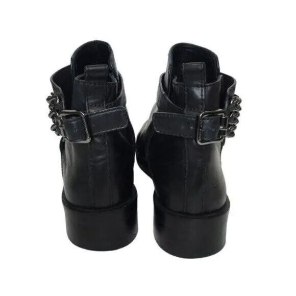 Tory Burch Bloomfield Chain Leather Ankle Bootie Black Leather Size 8.5 Moto