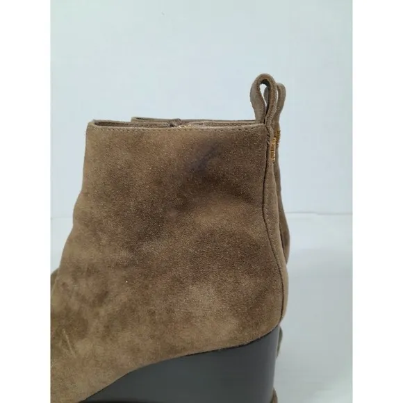 Tory Burch Brown Suede Zip Wedge Lug Chunky  Sole Ankle Boots Bootie Women 7.5