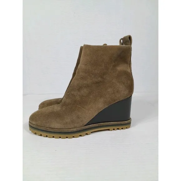 Tory Burch Brown Suede Zip Wedge Lug Chunky  Sole Ankle Boots Bootie Women 7.5