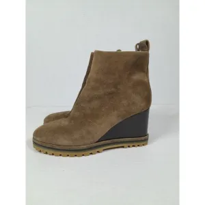 Tory Burch Brown Suede Zip Wedge Lug Chunky  Sole Ankle Boots Bootie Women 7.5