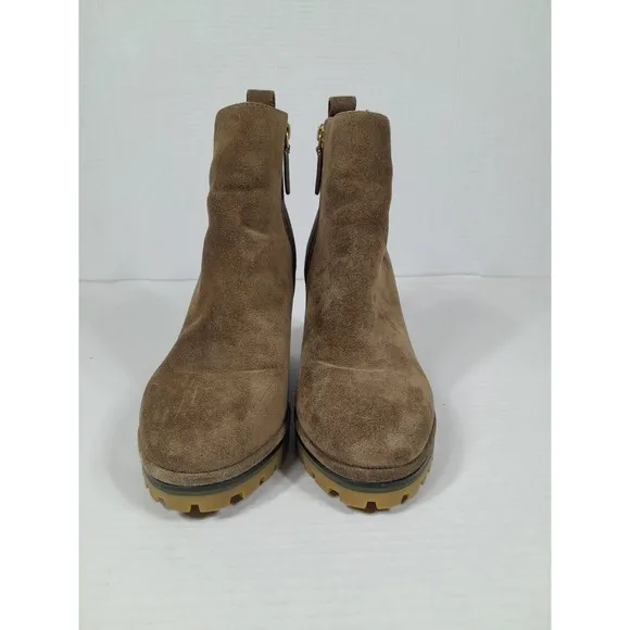 Tory Burch Brown Suede Zip Wedge Lug Chunky  Sole Ankle Boots Bootie Women 7.5