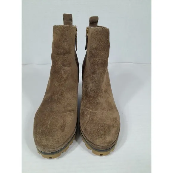 Tory Burch Brown Suede Zip Wedge Lug Chunky  Sole Ankle Boots Bootie Women 7.5