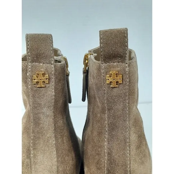 Tory Burch Brown Suede Zip Wedge Lug Chunky  Sole Ankle Boots Bootie Women 7.5