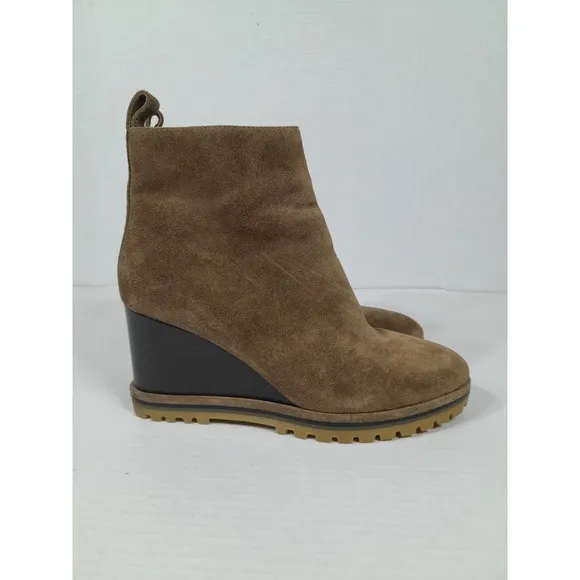 Tory Burch Brown Suede Zip Wedge Lug Chunky  Sole Ankle Boots Bootie Women 7.5