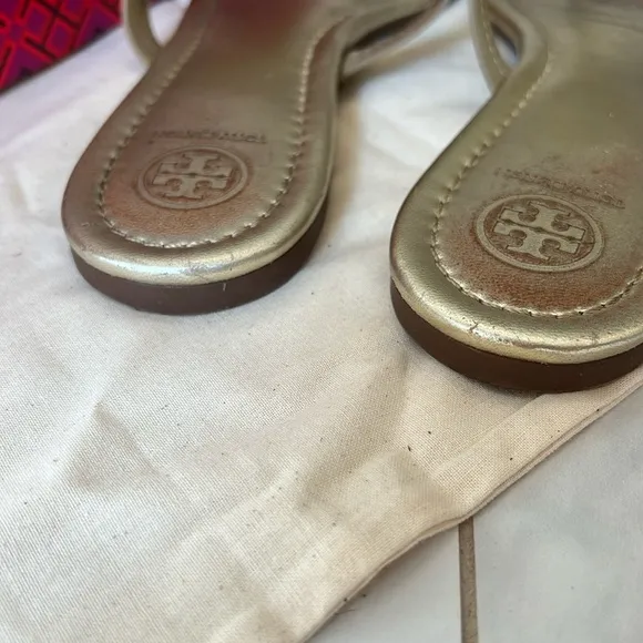 Tory Burch Gold Metallic‎ Miller Sandals. GUC. Size 8. With dust bag.