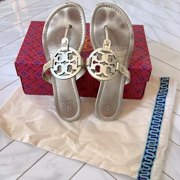 Tory Burch Gold Metallic‎ Miller Sandals. GUC. Size 8. With dust bag.