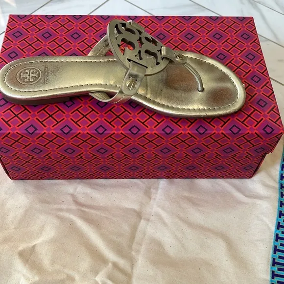 Tory Burch Gold Metallic‎ Miller Sandals. GUC. Size 8. With dust bag.