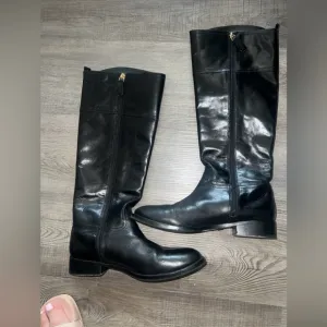 Tory Burch Kiernan Leather Knee High Black Riding Boots Gold Tory Logo Sz 8.5